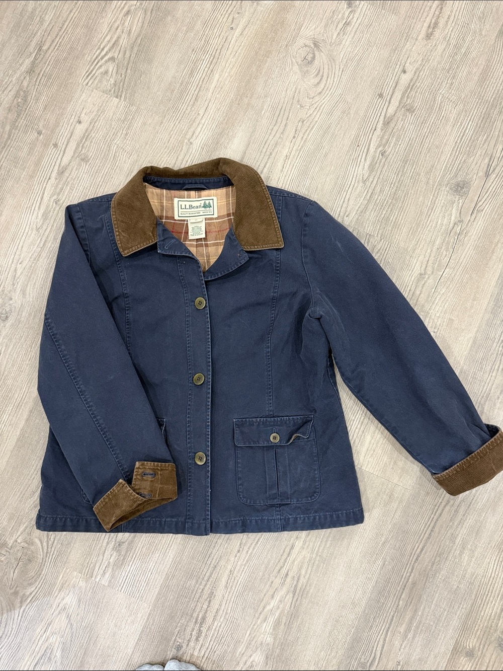 Vintage L.L. Bean Navy Cotton  Barn / Chore Jacket with Brown Corduroy Trim